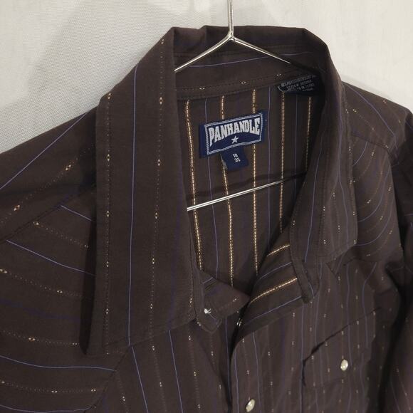 Panhandle Shirt Mens 18-35 Big Brown Striped Western Long Sleeve Pearl Snap - Picture 8 of 14